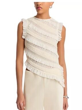 NWT Asymmetrical Ruffle Ivory Sleeveless Blouse